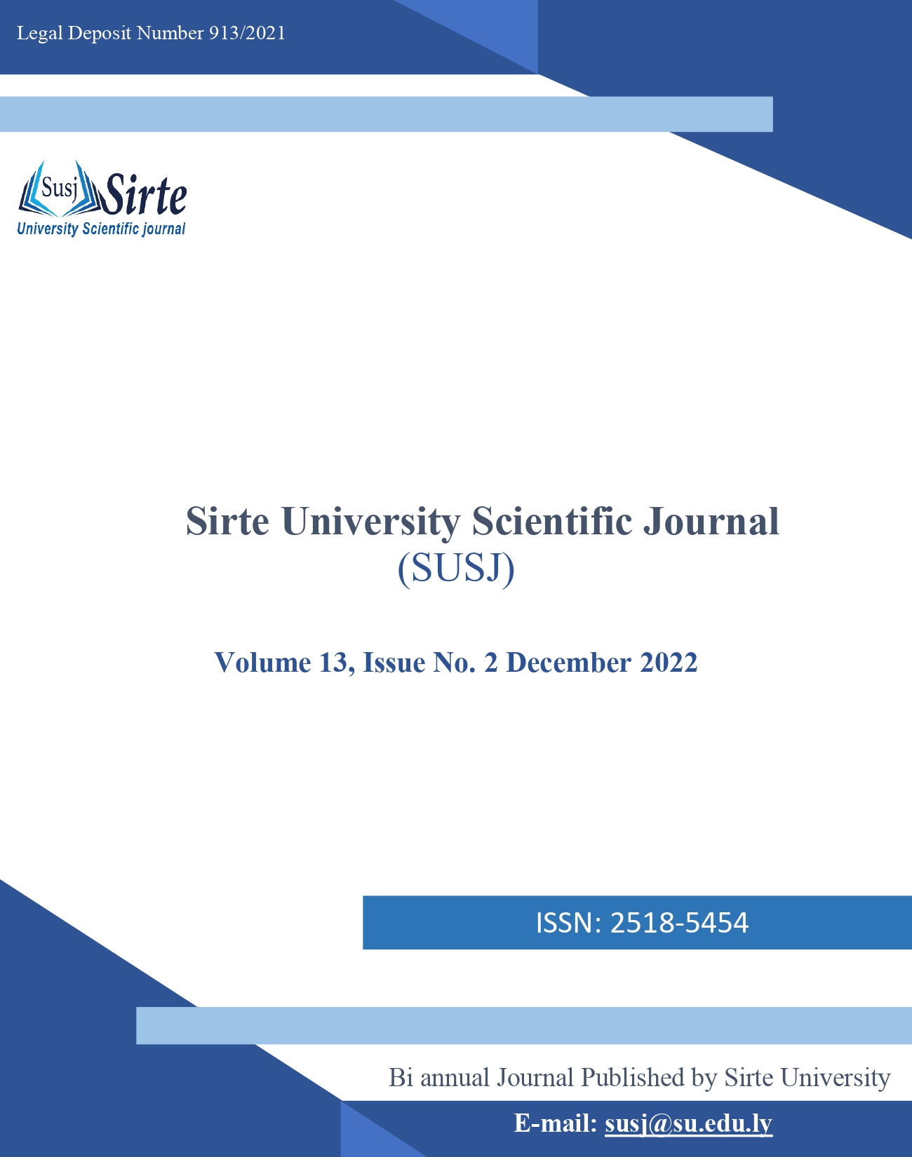 					View Vol. 12 No. 2 (2022): Sirte University Scientific Journal (SUSJ)
				