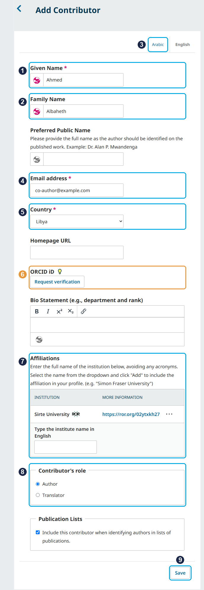 Screenshot: Add Contributor form