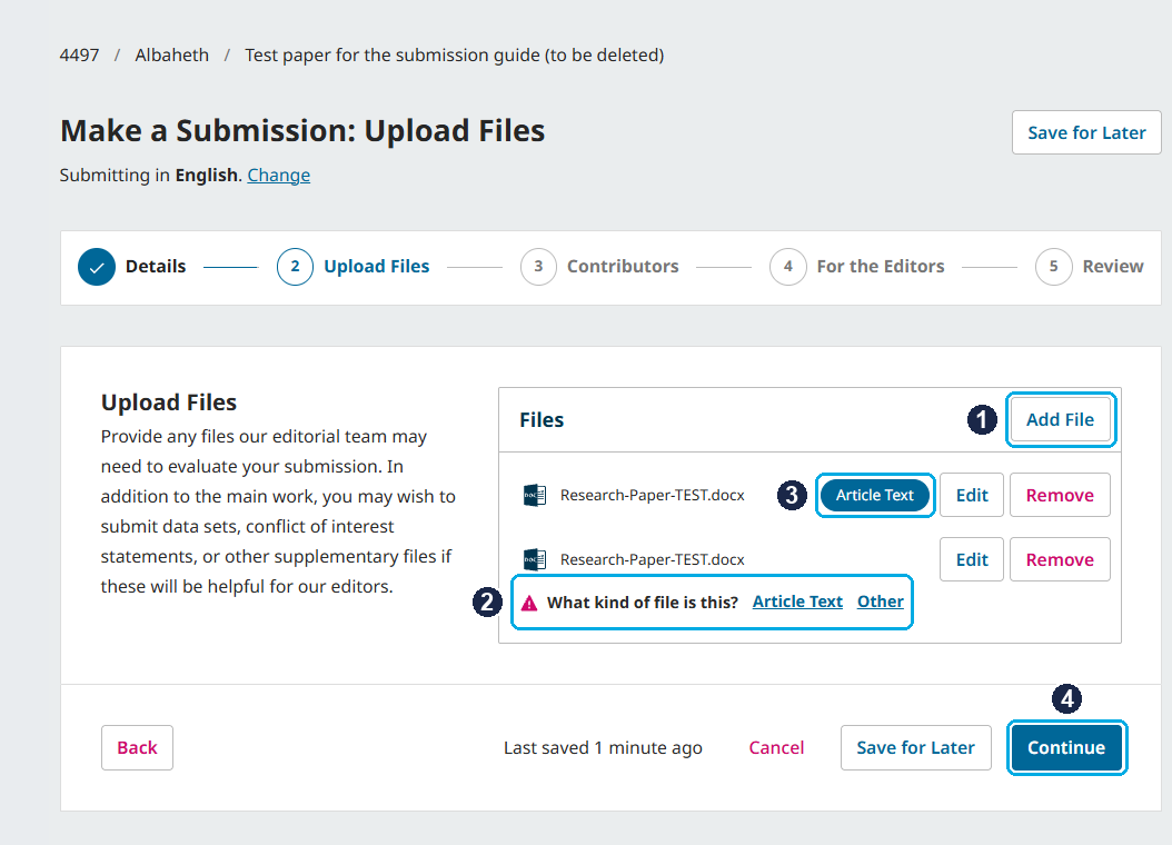 Screenshot: Upload Files stage