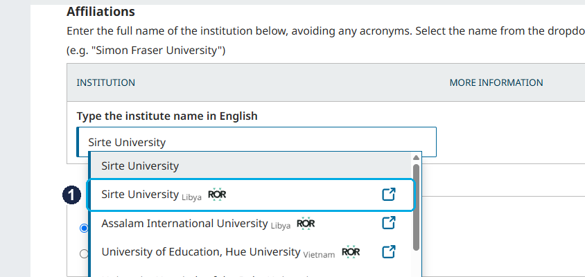 Screenshot: Choose the name with the ROR logo